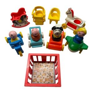 Vintage Fisher-Price Little People Toys Vehicles Furniture 1972 Lot of 15